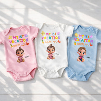 My 1st Vacation Sun Pineapple And Shell Tropical Design - Personalized Custom Baby Onesie - KID819_ONES