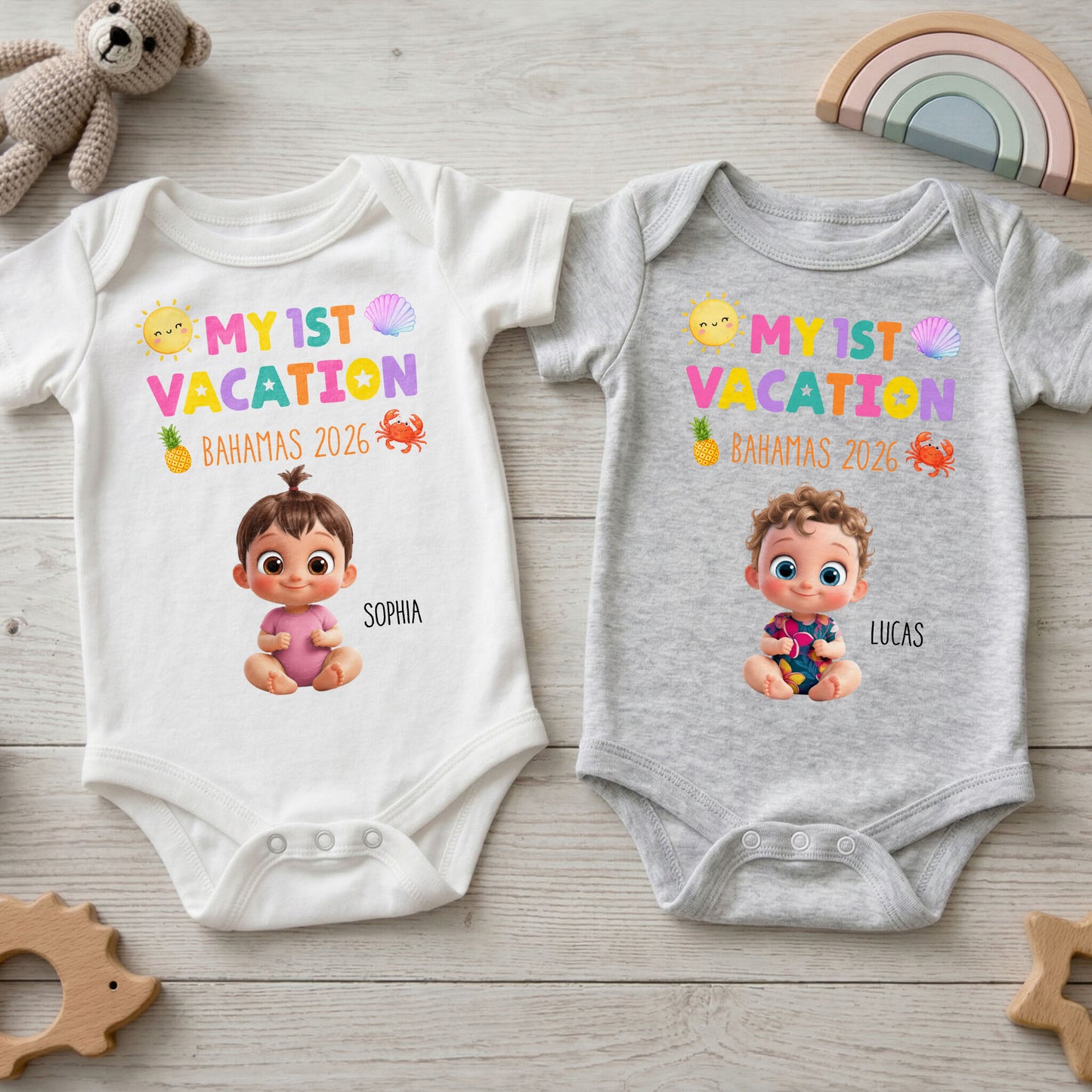 My 1st Vacation Sun Pineapple And Shell Tropical Design - Personalized Custom Baby Onesie - KID819_ONES