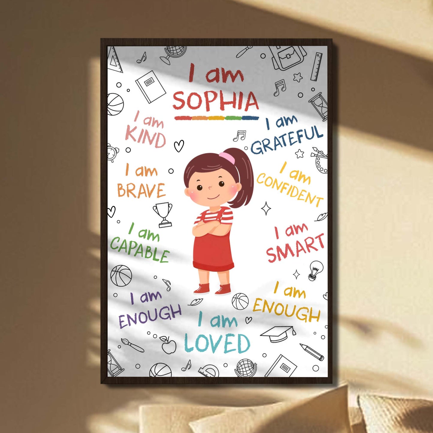 I Am Kind Brave Loved Affirmations And Little Girl Design - Personalized Custom Vertical Poster - KID824_VPOS
