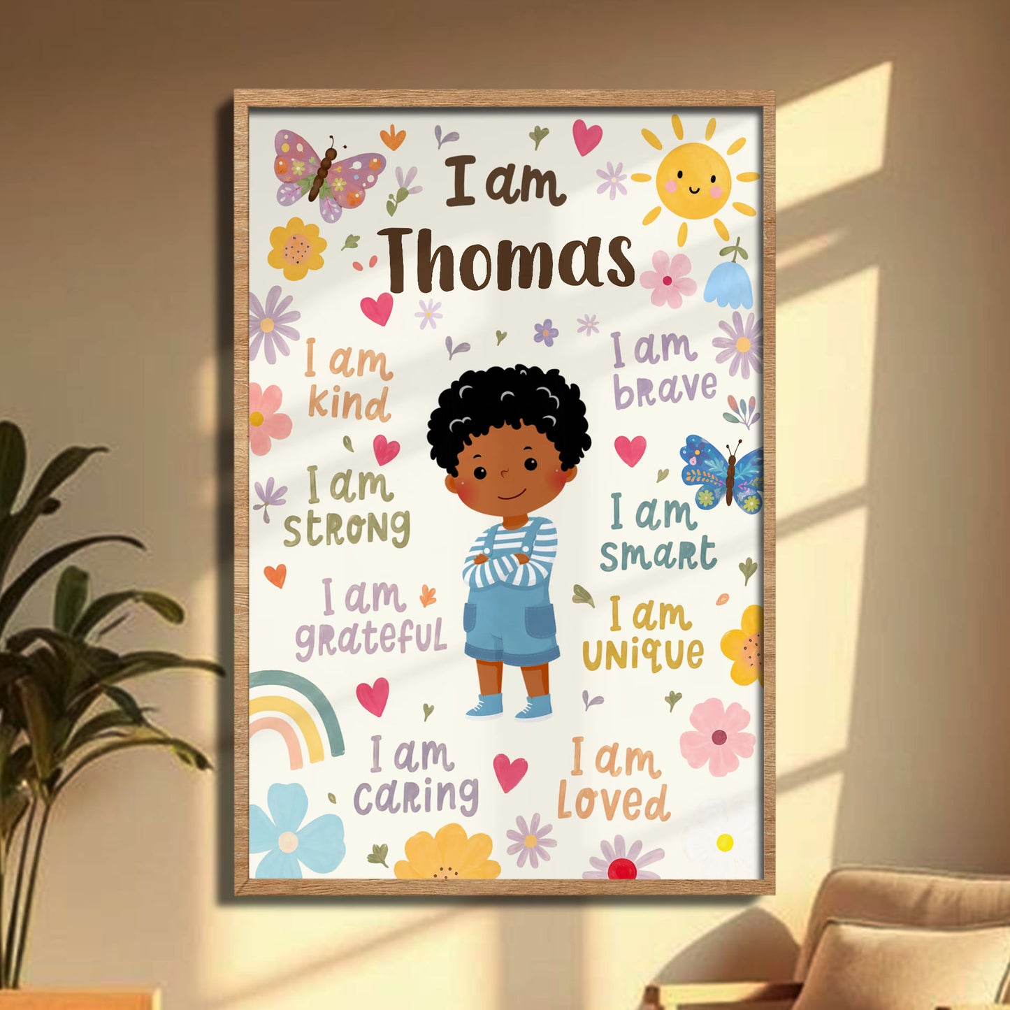 I Am Kind Brave Strong Kid Affirmations With Cartoon Girl And Flowers - Personalized Custom Vertical Poster - KID826_VPOS