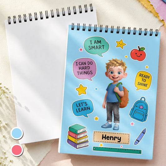 I Am Smart I Can Do Hard Things Boy With Backpack And Books - Personalized Sketch Book - KID868_SKEB