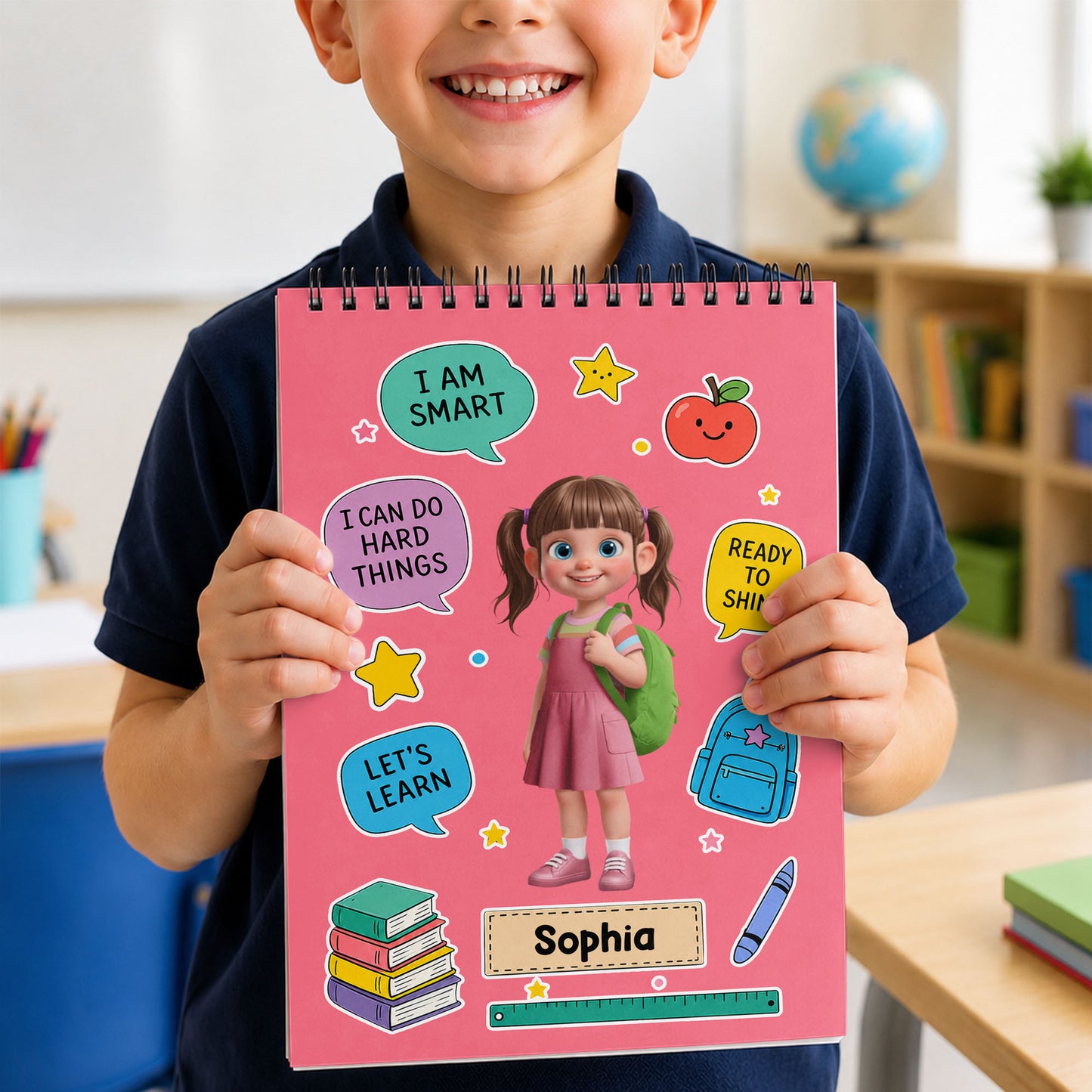 I Am Smart I Can Do Hard Things Boy With Backpack And Books - Personalized Sketch Book - KID868_SKEB