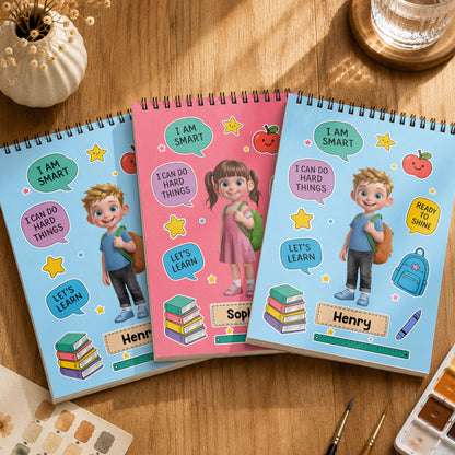 I Am Smart I Can Do Hard Things Boy With Backpack And Books - Personalized Sketch Book - KID868_SKEB