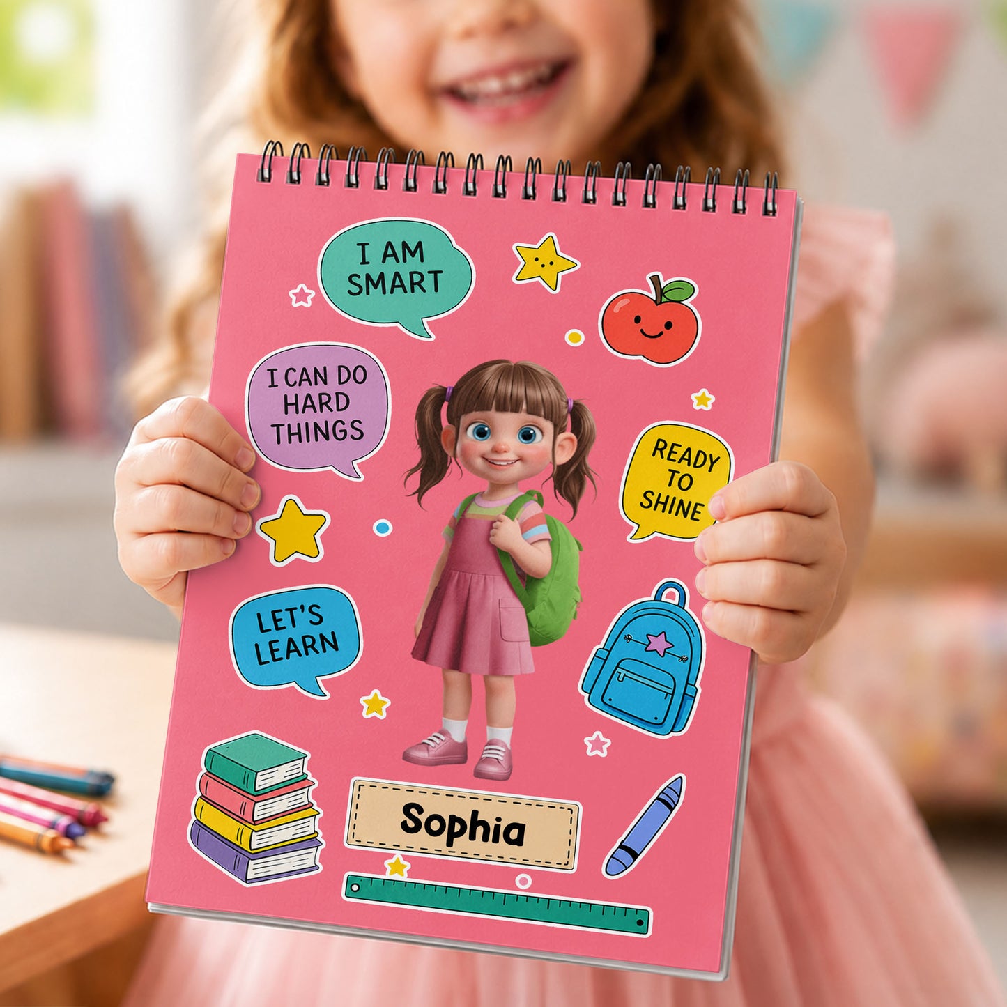 I Am Smart I Can Do Hard Things Boy With Backpack And Books - Personalized Sketch Book - KID868_SKEB