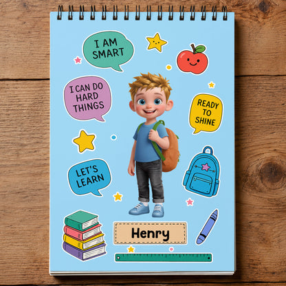 I Am Smart I Can Do Hard Things Boy With Backpack And Books - Personalized Sketch Book - KID868_SKEB