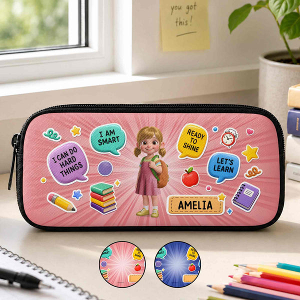 I Can Do Hard Things Smart Ready To Shine Girl Books Pencil - Personalized Pencil Case - KID872_PECA