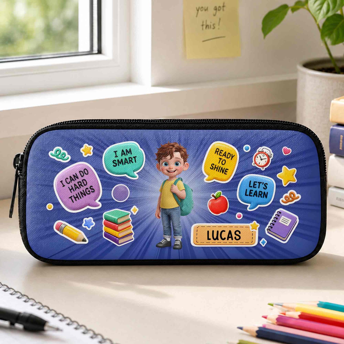 I Can Do Hard Things Smart Ready To Shine Girl Books Pencil - Personalized Pencil Case - KID872_PECA