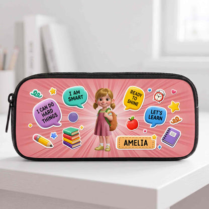 I Can Do Hard Things Smart Ready To Shine Girl Books Pencil - Personalized Pencil Case - KID872_PECA