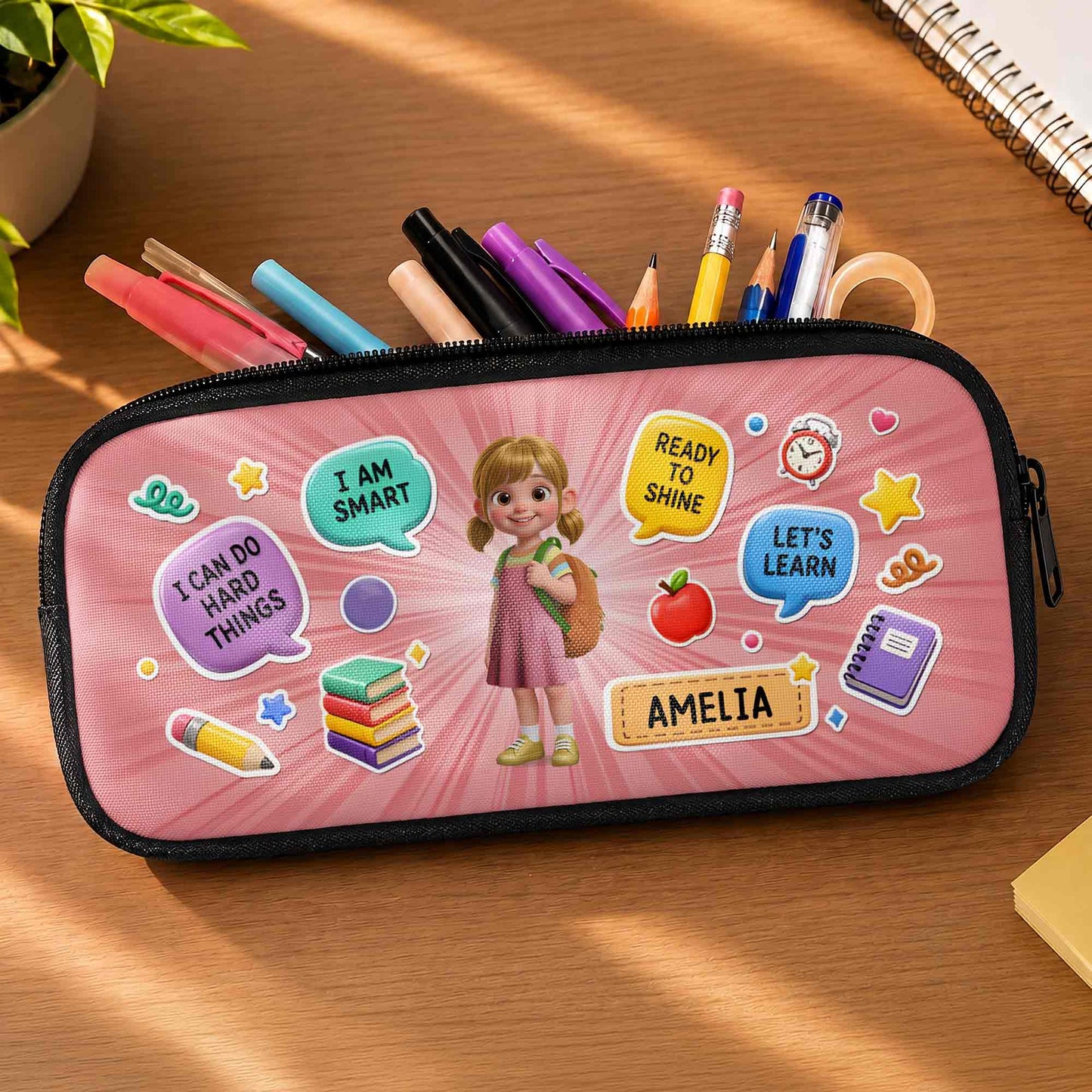 I Can Do Hard Things Smart Ready To Shine Girl Books Pencil - Personalized Pencil Case - KID872_PECA