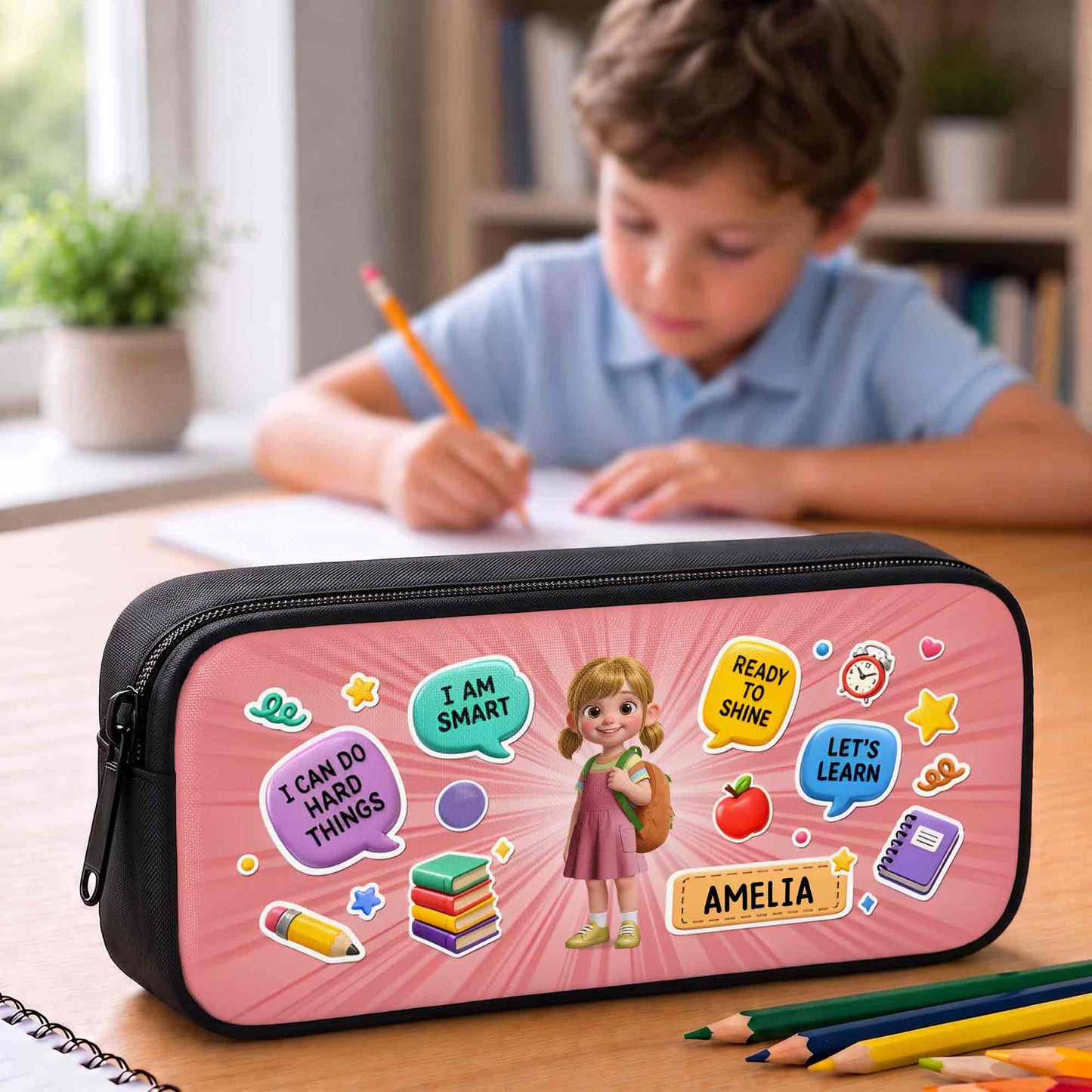 I Can Do Hard Things Smart Ready To Shine Girl Books Pencil - Personalized Pencil Case - KID872_PECA