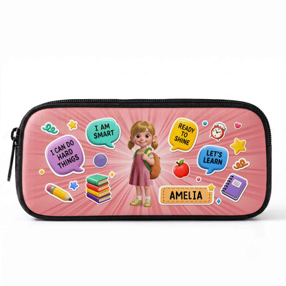 I Can Do Hard Things Smart Ready To Shine Girl Books Pencil - Personalized Pencil Case - KID872_PECA