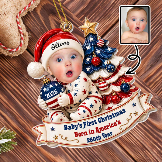 Baby's First Christmas Born In America's 250th Year With Christmas Tree - Personalized Custom Acrylic Ornament, Christmas Gift - KID938_ACO
