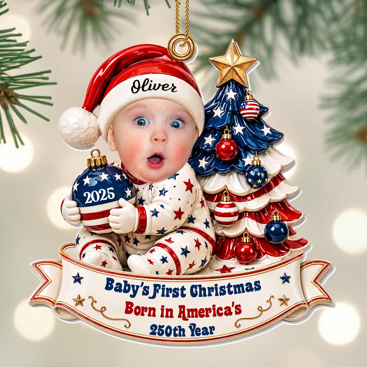 Baby's First Christmas Born In America's 250th Year With Christmas Tree - Personalized Custom Acrylic Ornament, Christmas Gift - KID938_ACO