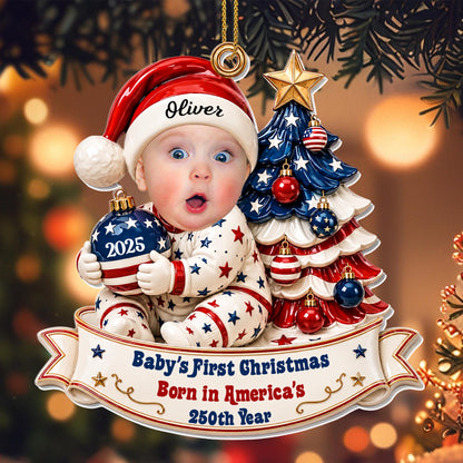 Baby's First Christmas Born In America's 250th Year With Christmas Tree - Personalized Custom Acrylic Ornament, Christmas Gift - KID938_ACO