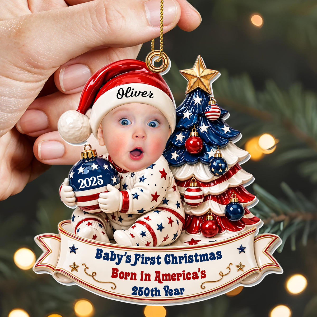 Baby's First Christmas Born In America's 250th Year With Christmas Tree - Personalized Custom Acrylic Ornament, Christmas Gift - KID938_ACO