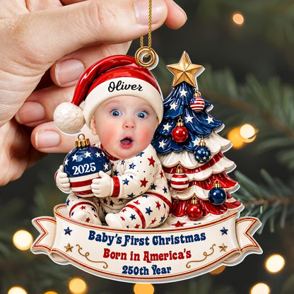 Baby's First Christmas Born In America's 250th Year With Christmas Tree - Personalized Custom Acrylic Ornament, Christmas Gift - KID938_ACO