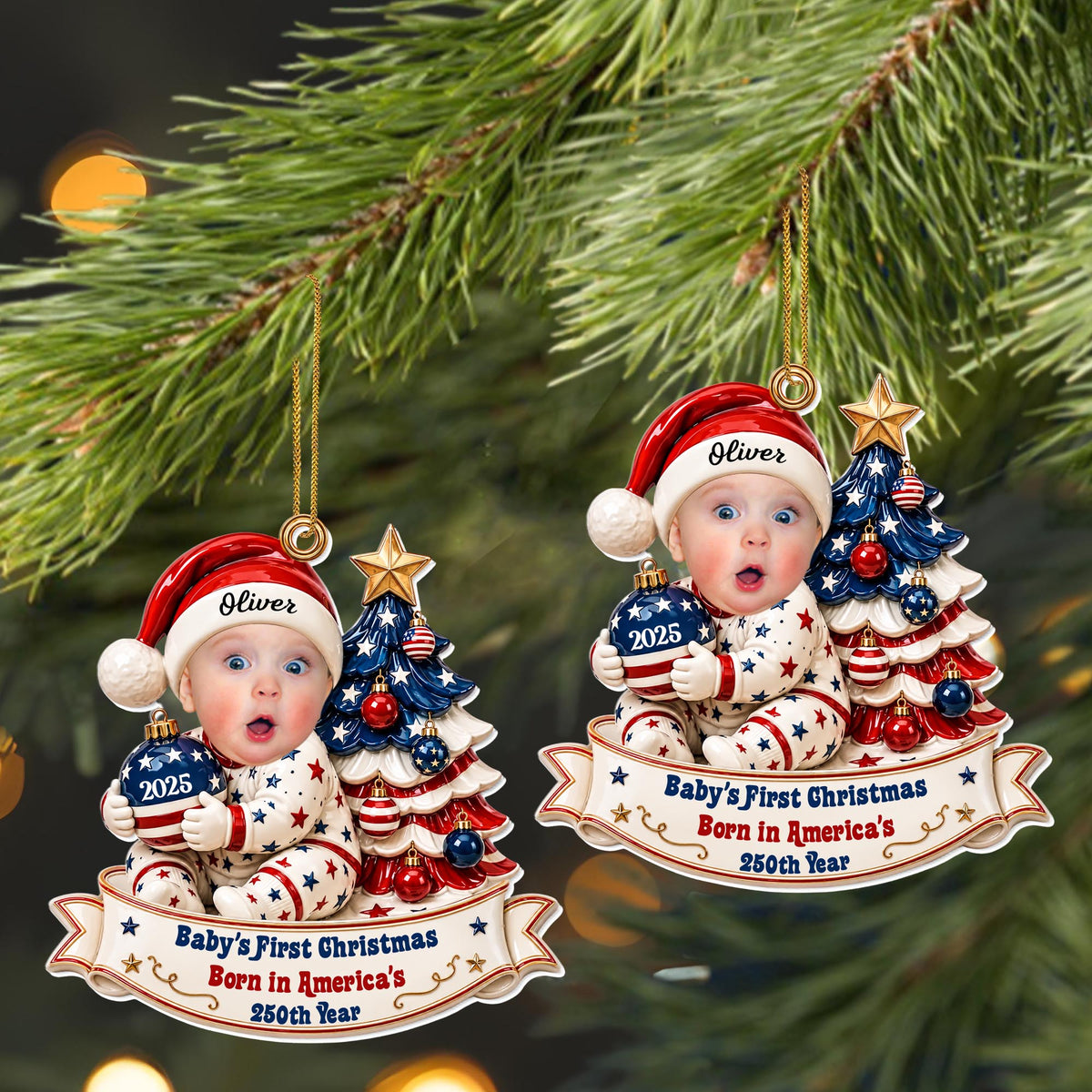 Baby's First Christmas Born In America's 250th Year With Christmas Tree - Personalized Custom Acrylic Ornament, Christmas Gift - KID938_ACO