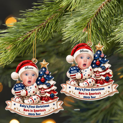 Baby's First Christmas Born In America's 250th Year With Christmas Tree - Personalized Custom Acrylic Ornament, Christmas Gift - KID938_ACO