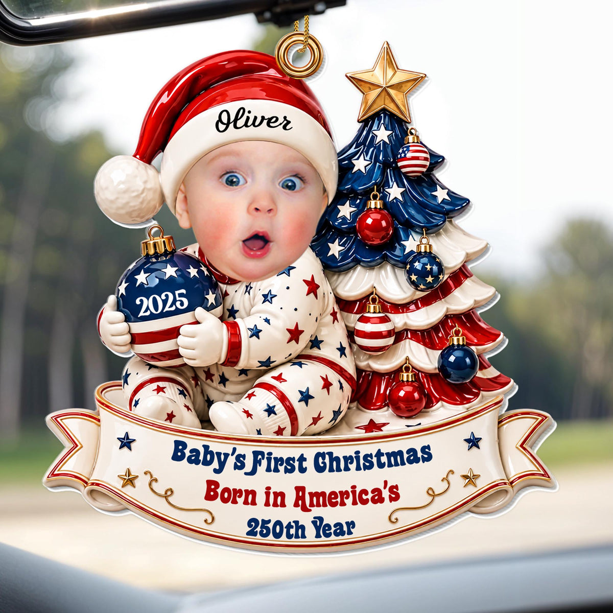 Baby's First Christmas Born In America's 250th Year With Christmas Tree - Personalized Custom Acrylic Ornament, Christmas Gift - KID938_ACO