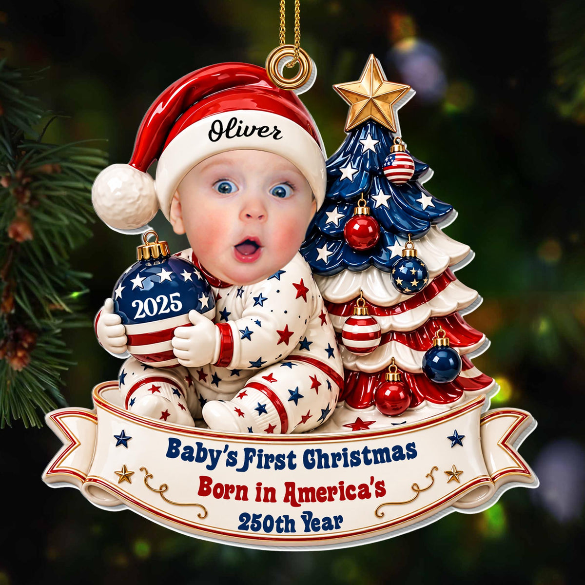 Baby's First Christmas Born In America's 250th Year With Christmas Tree - Personalized Custom Acrylic Ornament, Christmas Gift - KID938_ACO