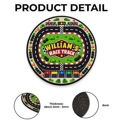 Race Track Custom Name With Racing Flags And Tires - Personalized Custom Shaped Doormat - KID975_CUDOR