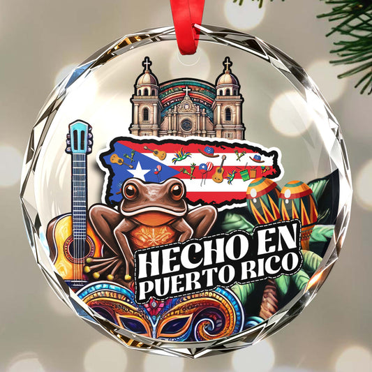 Hecho En Puerto Rico Glass Ornament - Personalized Custom Circle Glass Ornament - LA006_CGOR