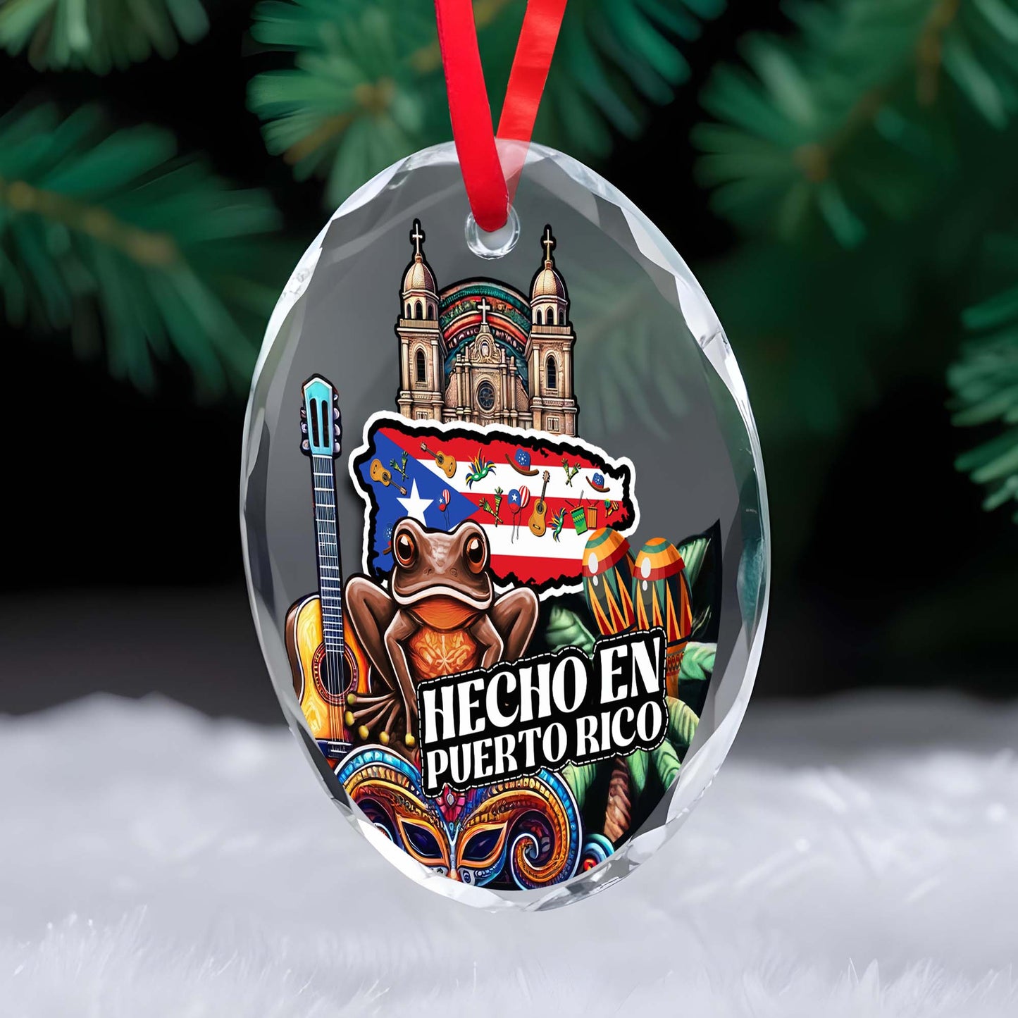 Hecho En Puerto Rico Glass Ornament