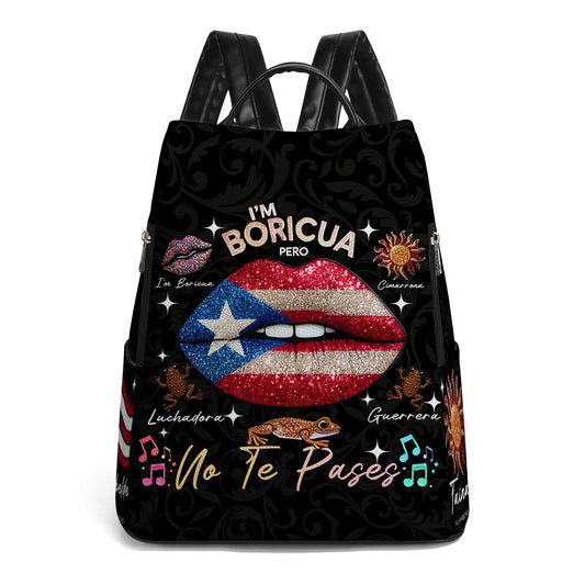 Soy Boricua. Pero No Te Pases - Mochila de Cuero Personalizada - LA011_BP