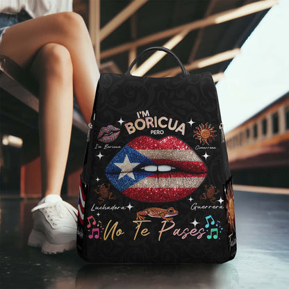 Soy Boricua. Pero No Te Pases - Mochila de Cuero Personalizada - LA011_BP