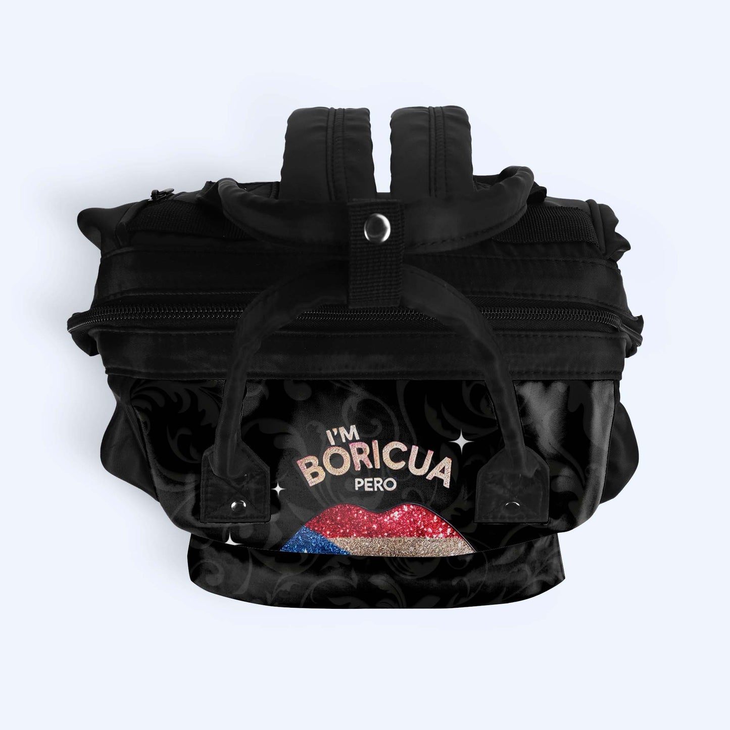 Soy Boricua. Pero No Te Pases - Mochila de viaje personalizada con diseño de pico de pato - LA011_DKB