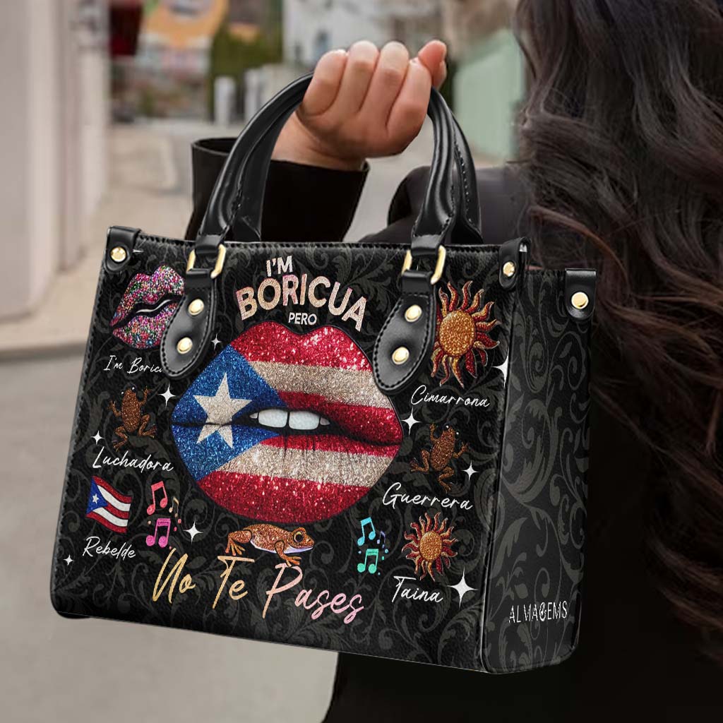 Soy Boricua Pero No Te Pases - Bolso de Cuero Personalizado - LA011_HB