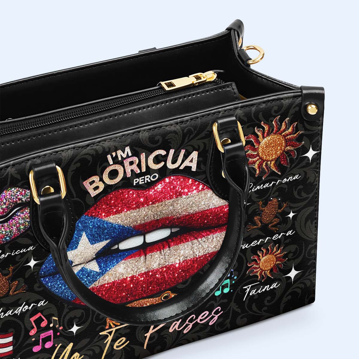 Soy Boricua Pero No Te Pases - Bolso de Cuero Personalizado - LA011_HB