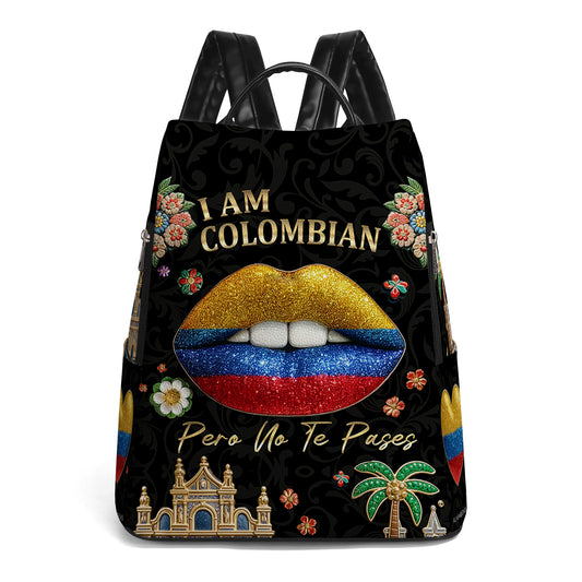 Soy colombiana, pero no te pases - Mochila de cuero personalizada - LA012_BP