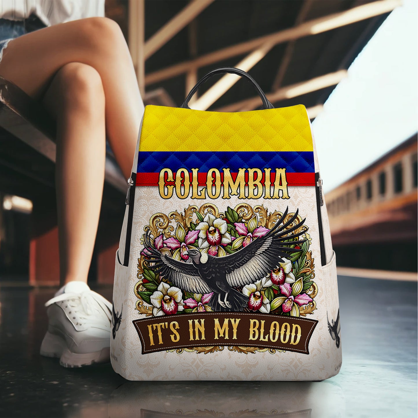 COLOMBIA. Lo llevo en la sangre - Mochila de cuero personalizada - LA018_BP