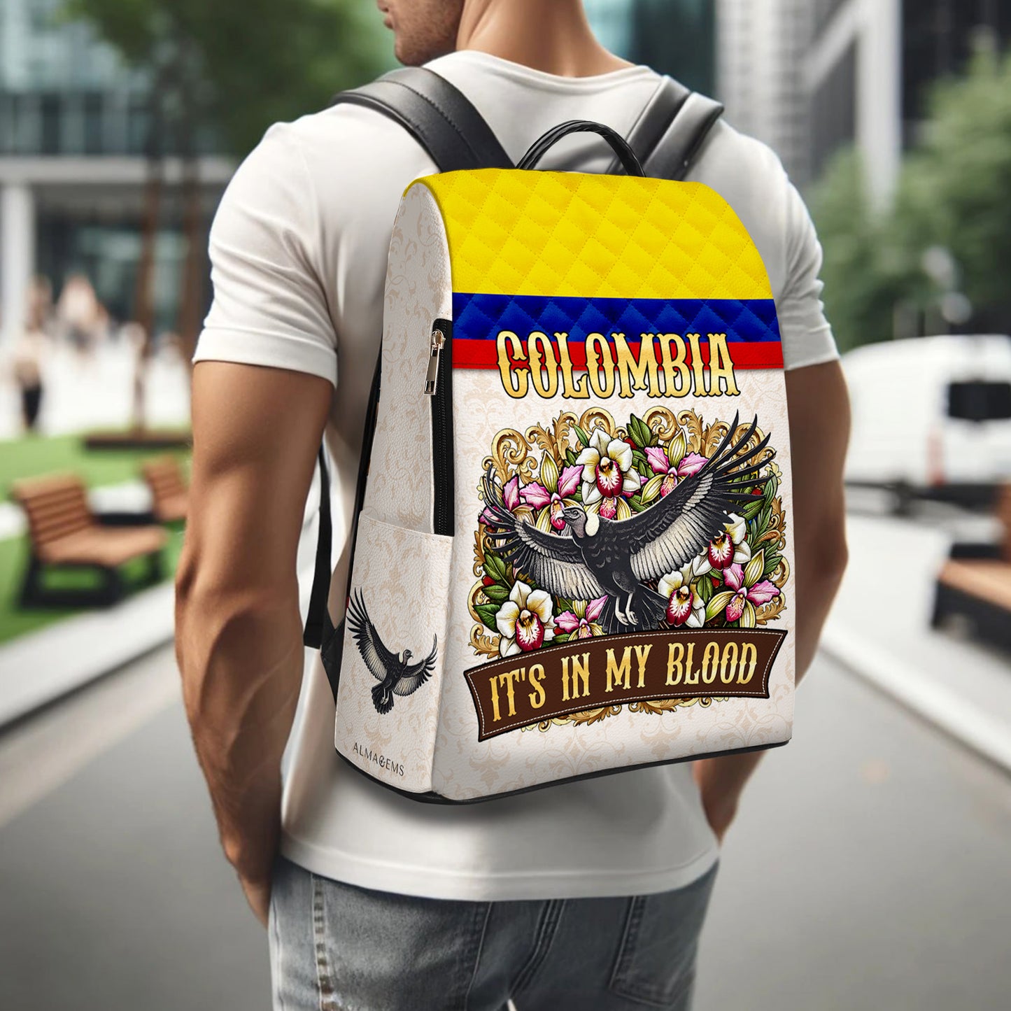 COLOMBIA. Lo llevo en la sangre - Mochila de cuero personalizada - LA018_BP