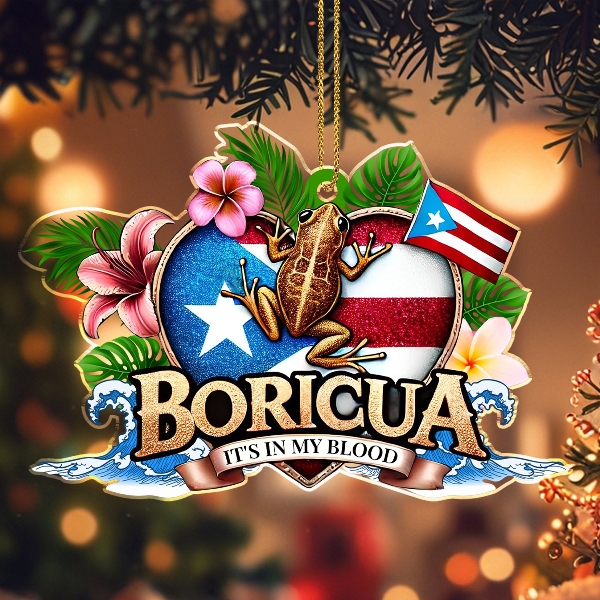 Boricua It's In My Blood Puerto Rican Pride Ornament