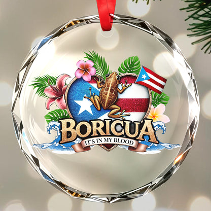 Boricua It'S In My Blood Glass Ornament