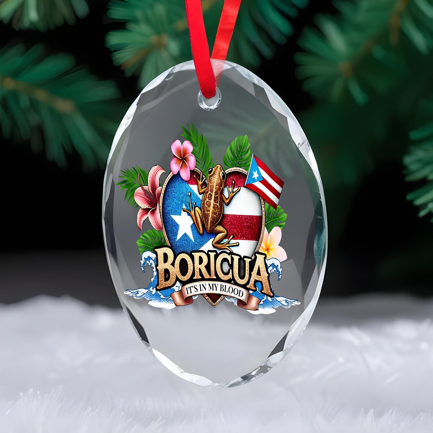 Boricua It'S In My Blood Glass Ornament