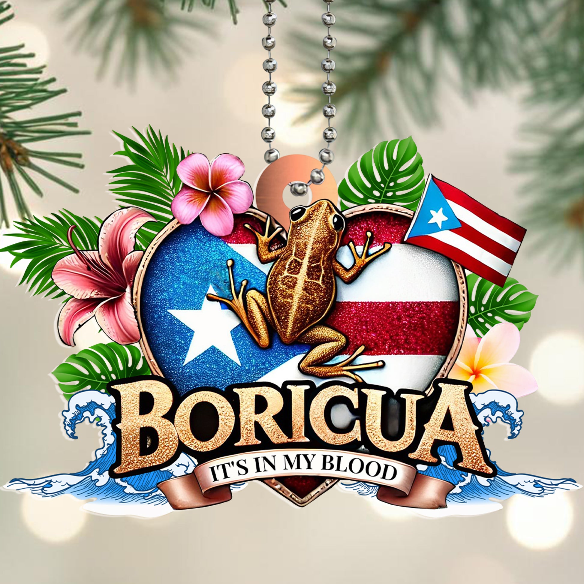 Boricua It's in My Blood Puerto Rican Heritage Ornament