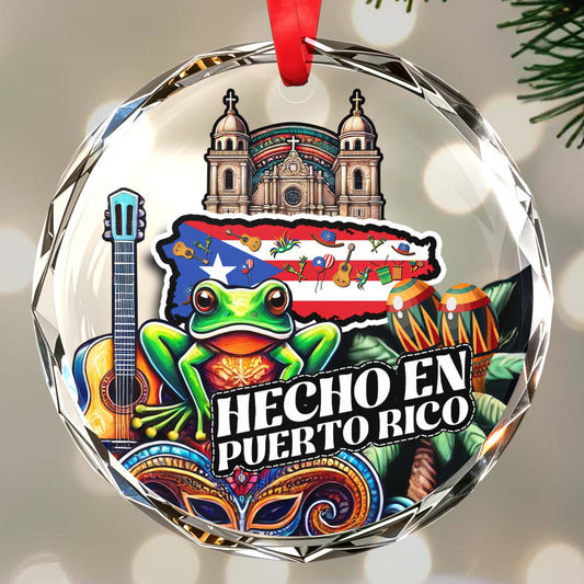 Hecho En Puerto Rico Cultural Heritage Ornament - Personalized Custom Circle Glass Ornament - LA038_CGOR