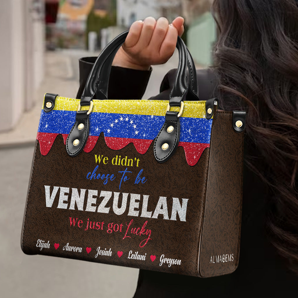 No elegimos ser venezolanos, simplemente tuvimos suerte - Bolso de Cuero Personalizado - LA042_HB