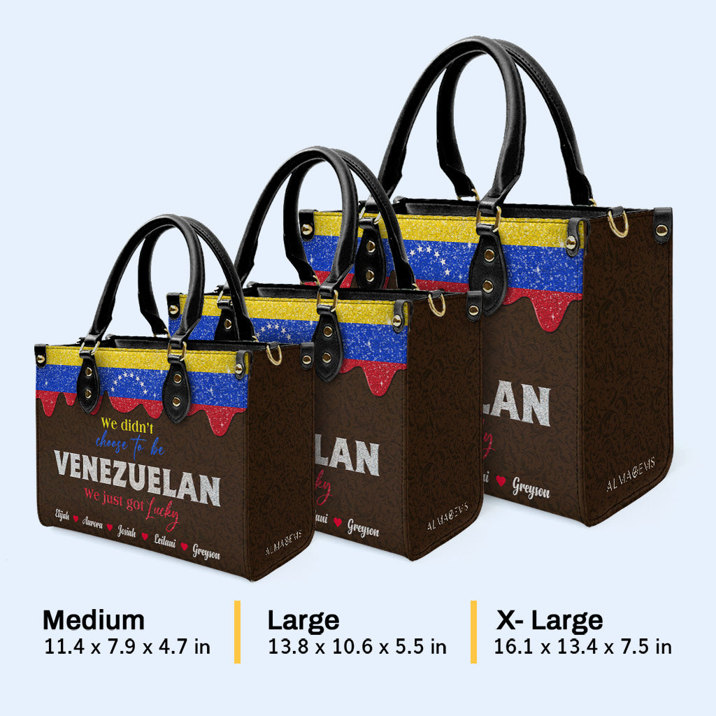 No elegimos ser venezolanos, simplemente tuvimos suerte - Bolso de Cuero Personalizado - LA042_HB