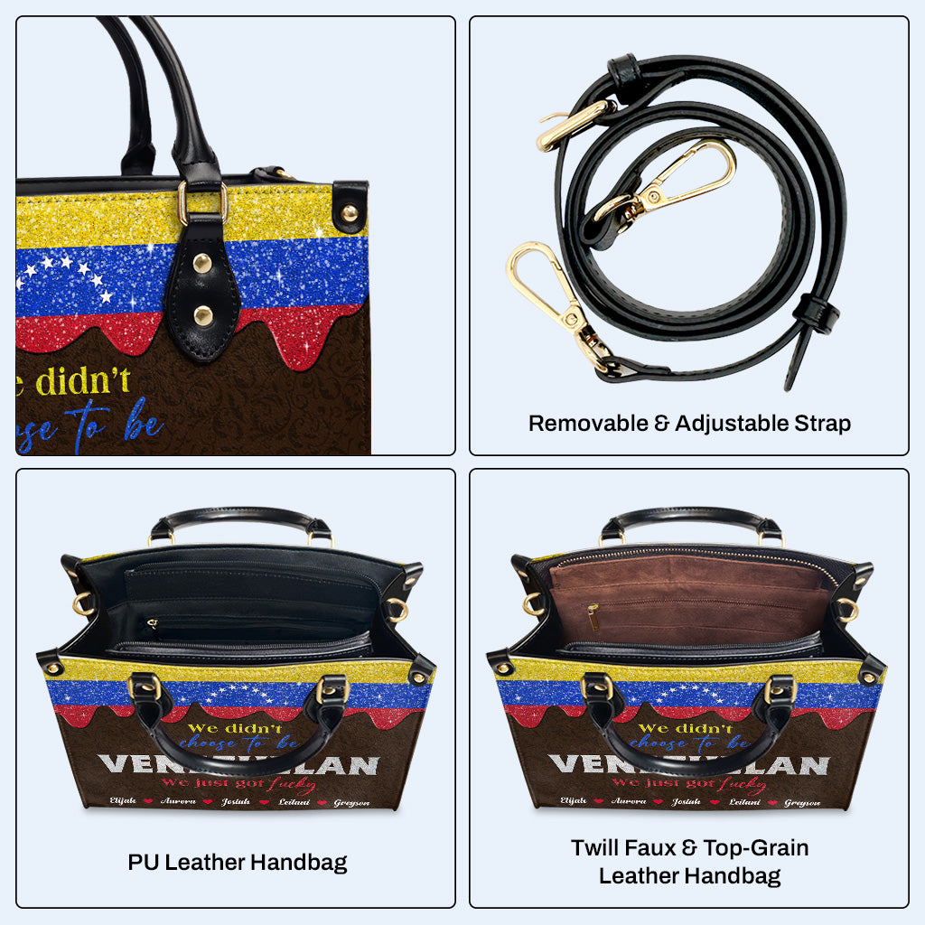 No elegimos ser venezolanos, simplemente tuvimos suerte - Bolso de Cuero Personalizado - LA042_HB