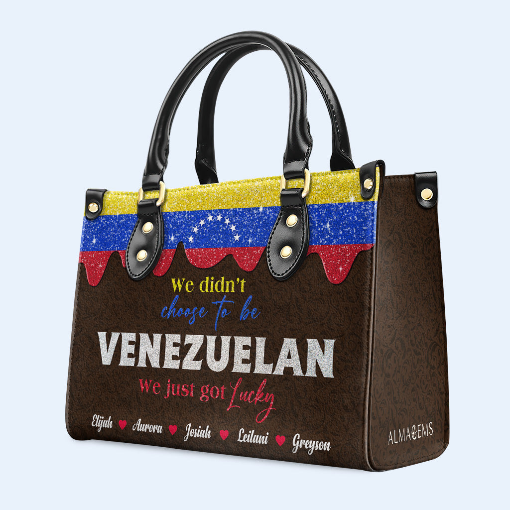 No elegimos ser venezolanos, simplemente tuvimos suerte - Bolso de Cuero Personalizado - LA042_HB