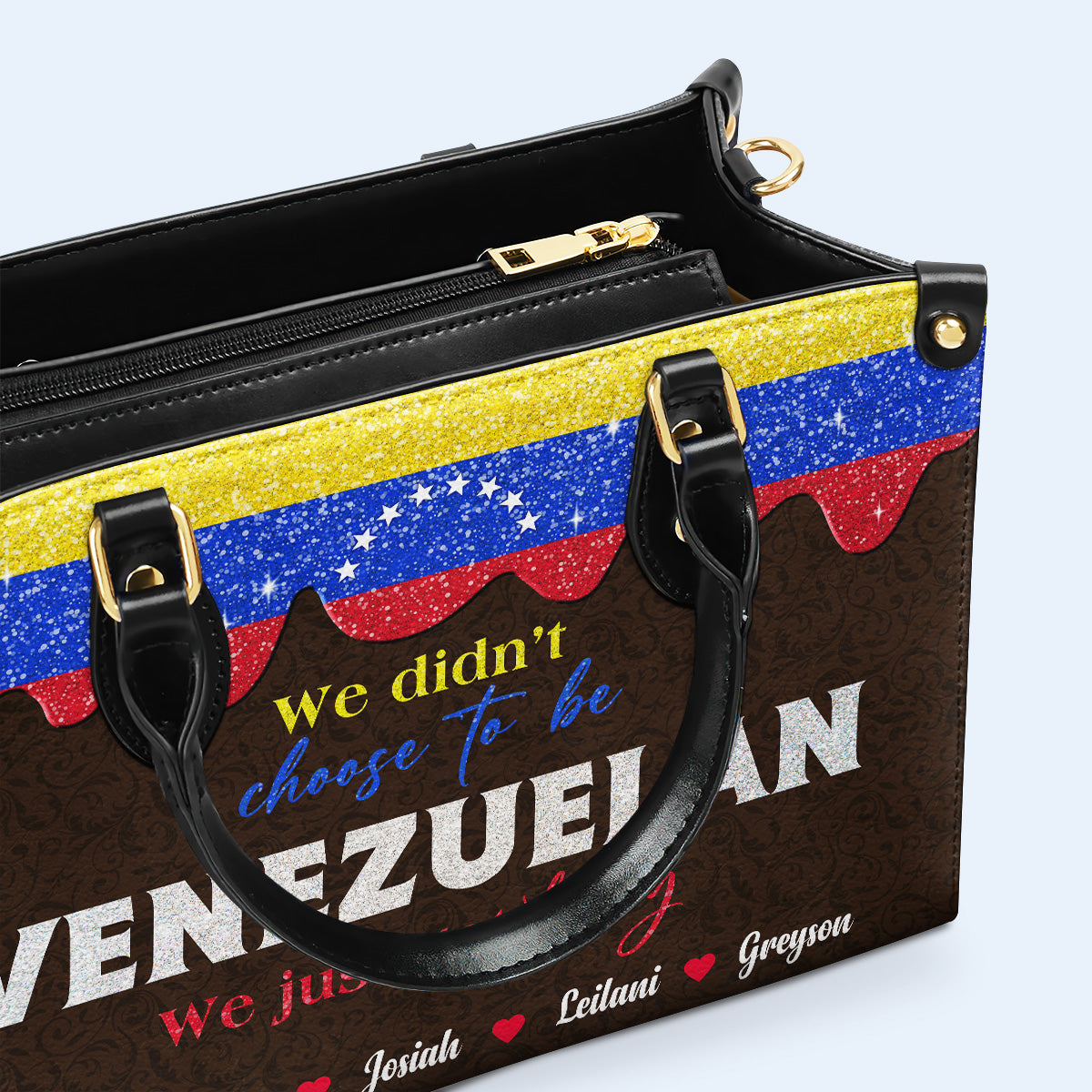 No elegimos ser venezolanos, simplemente tuvimos suerte - Bolso de Cuero Personalizado - LA042_HB