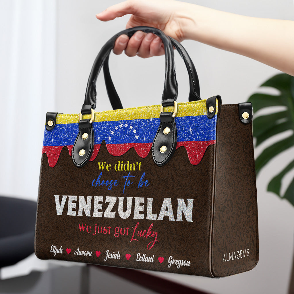 No elegimos ser venezolanos, simplemente tuvimos suerte - Bolso de Cuero Personalizado - LA042_HB