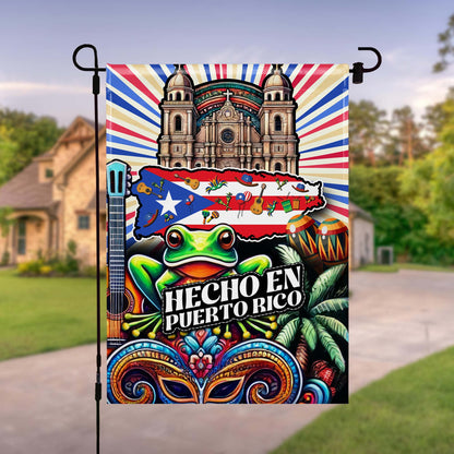 Hecho En Puerto Rico Flag With Traditional Symbols