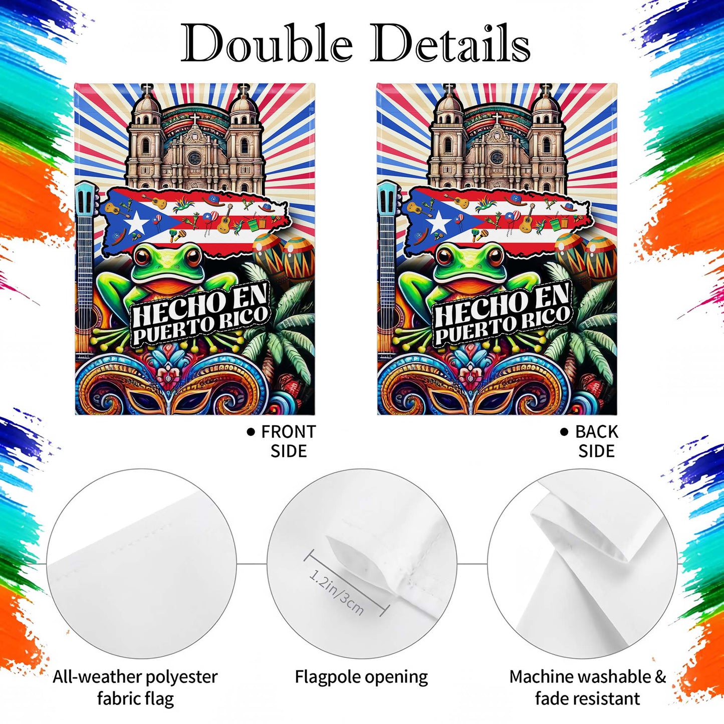 Hecho En Puerto Rico Flag With Traditional Symbols