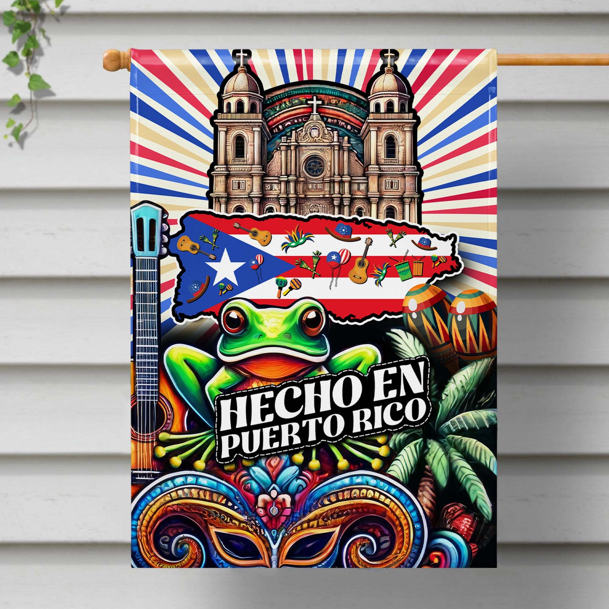 Hecho En Puerto Rico Flag With Traditional Symbols