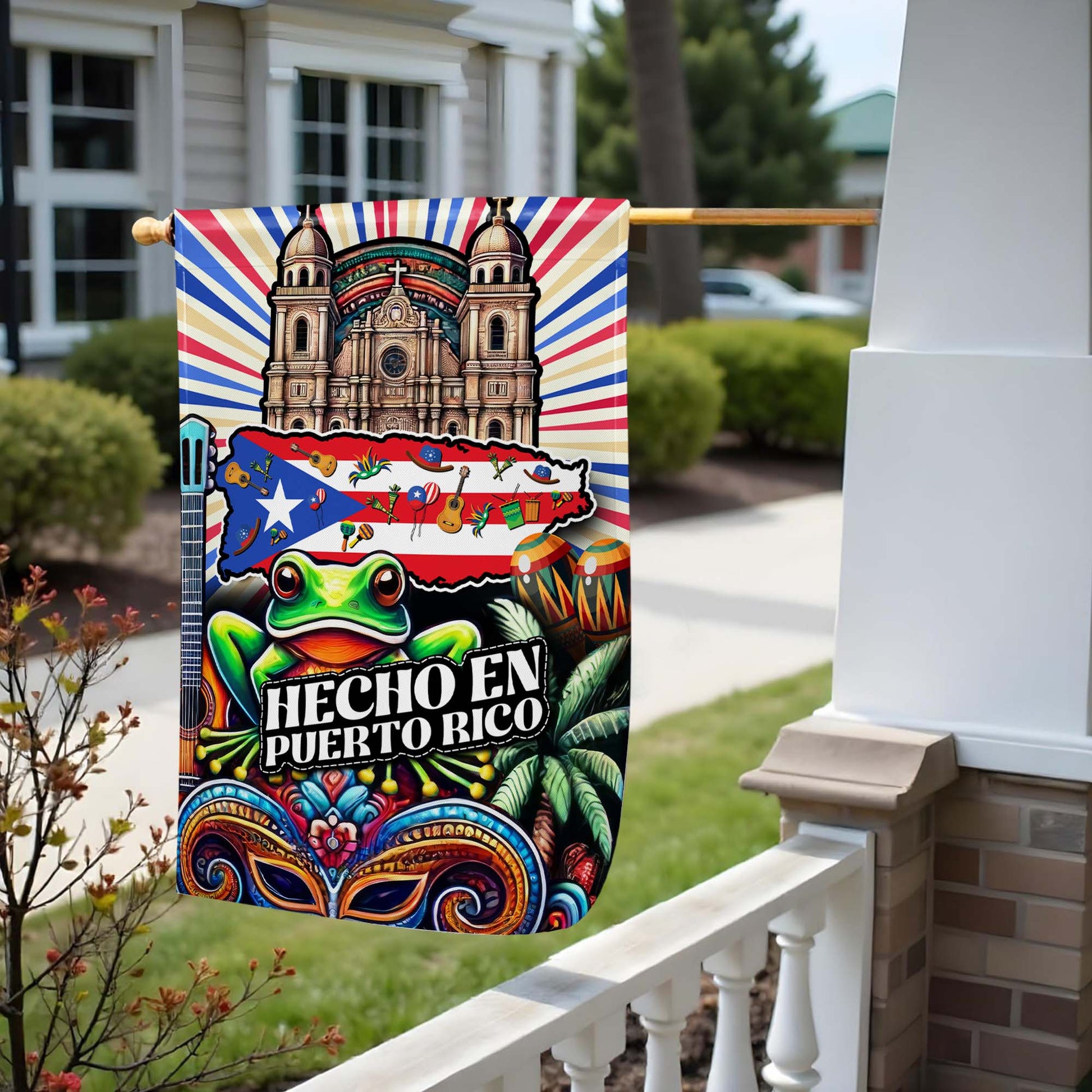 Hecho En Puerto Rico Flag With Traditional Symbols